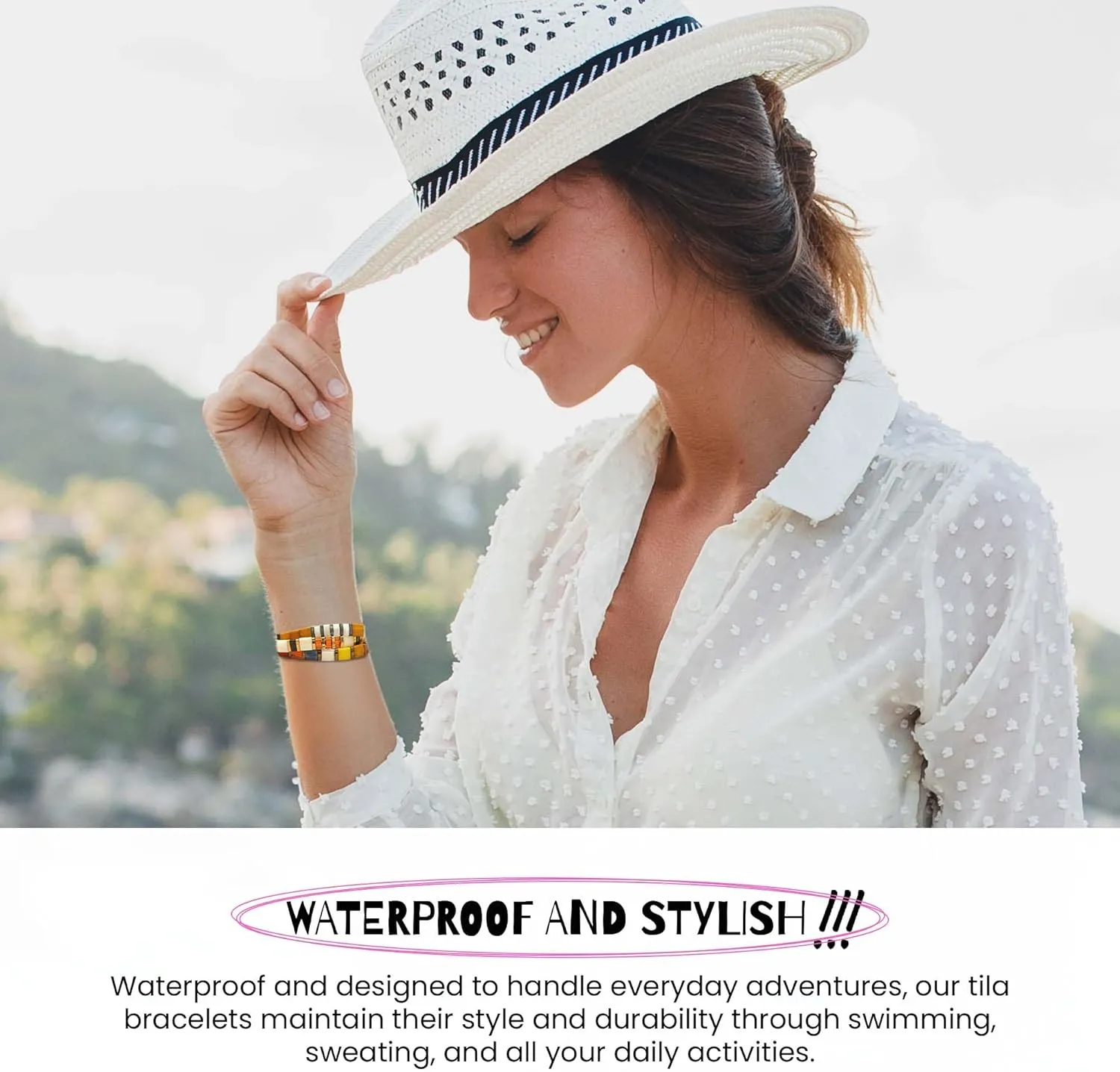 Mack and Rex Tila Bracelets - Stained, Nineteen Seventy, Tidal Wave - Durable, Waterproof, Stretchy Tile Beaded, Lightweight, Layering Gifts Women
