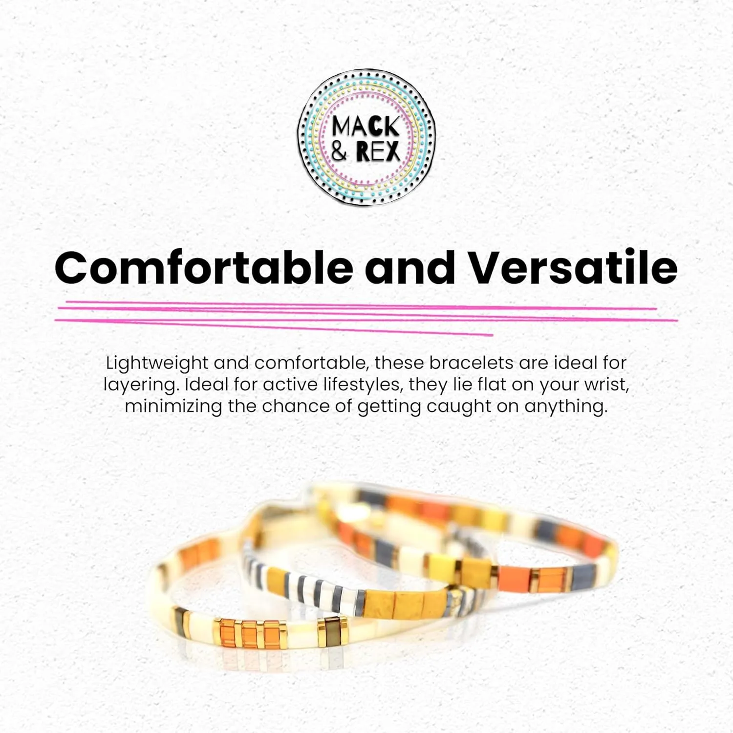 Mack and Rex Tila Bracelets - Stained, Nineteen Seventy, Tidal Wave - Durable, Waterproof, Stretchy Tile Beaded, Lightweight, Layering Gifts Women