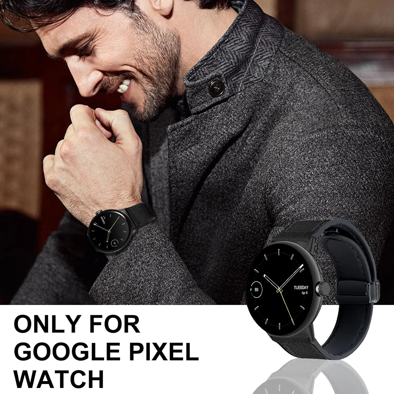 Magnetic Leather Watch Band Compatible with Google Pixel Watch 2 3 1 41mm Magnetic Buckle Design Adjustable Classic Wristbands Accessories Replacement Straps for Men and Women