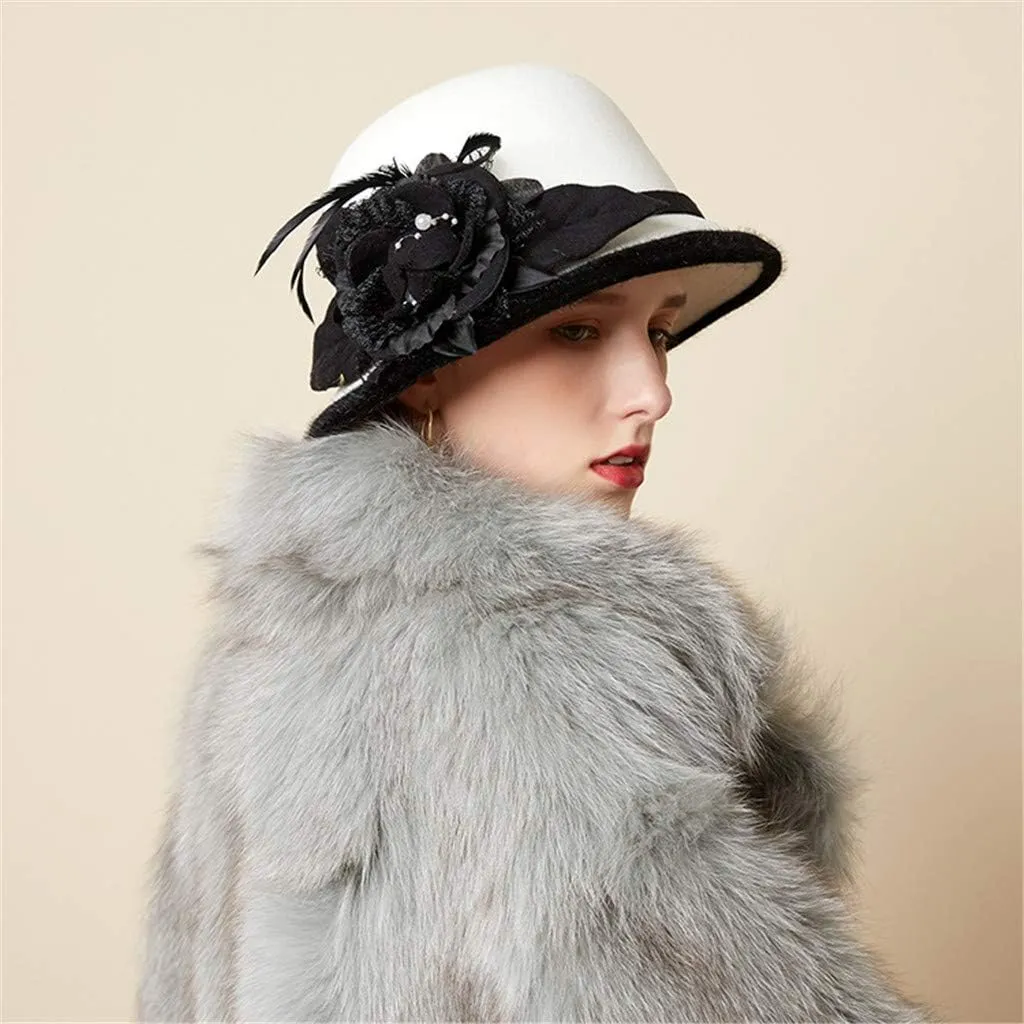 Men Women Roll-up Brim Fedora Bucket Caps Valentines Classic Round Bowler Hats Bow Cloche Hat Party Costume