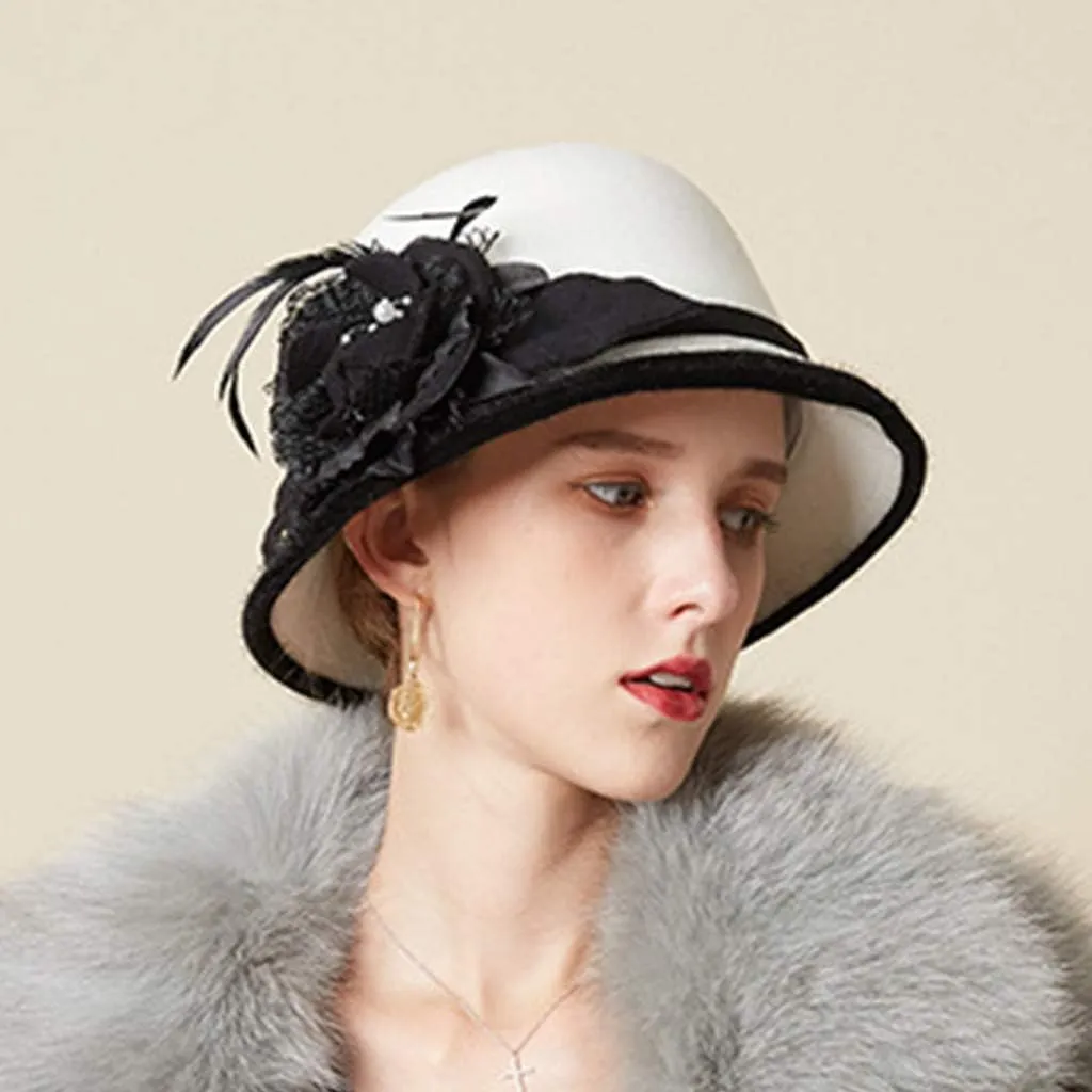 Men Women Roll-up Brim Fedora Bucket Caps Valentines Classic Round Bowler Hats Bow Cloche Hat Party Costume