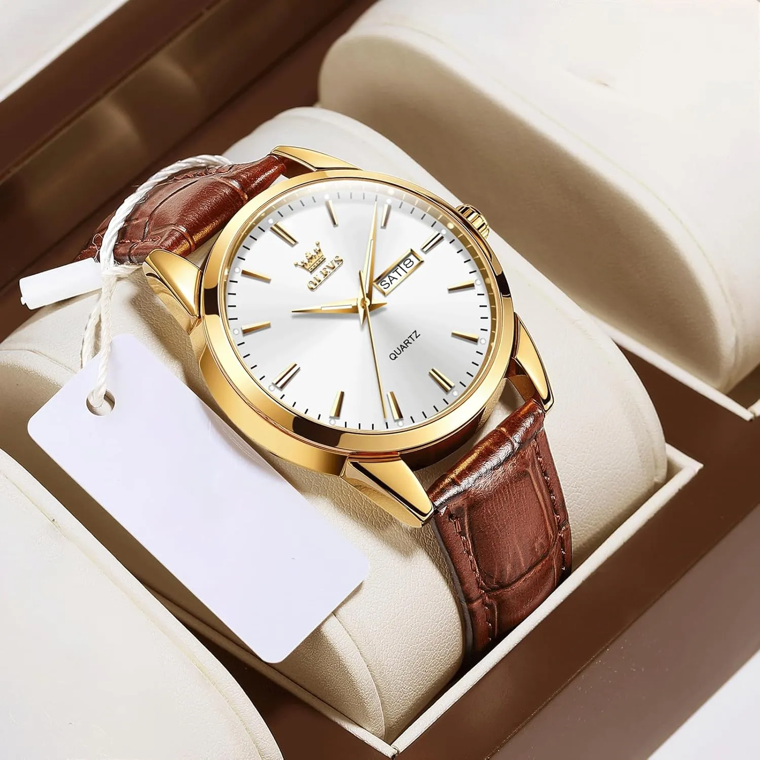 Men's Casual Leather Watch, Easy to Read Three-Hand Analog Stainless Steel Watches for Men, Minimalist Day Date Waterproof Luminous Mens Quartz Wristwatch