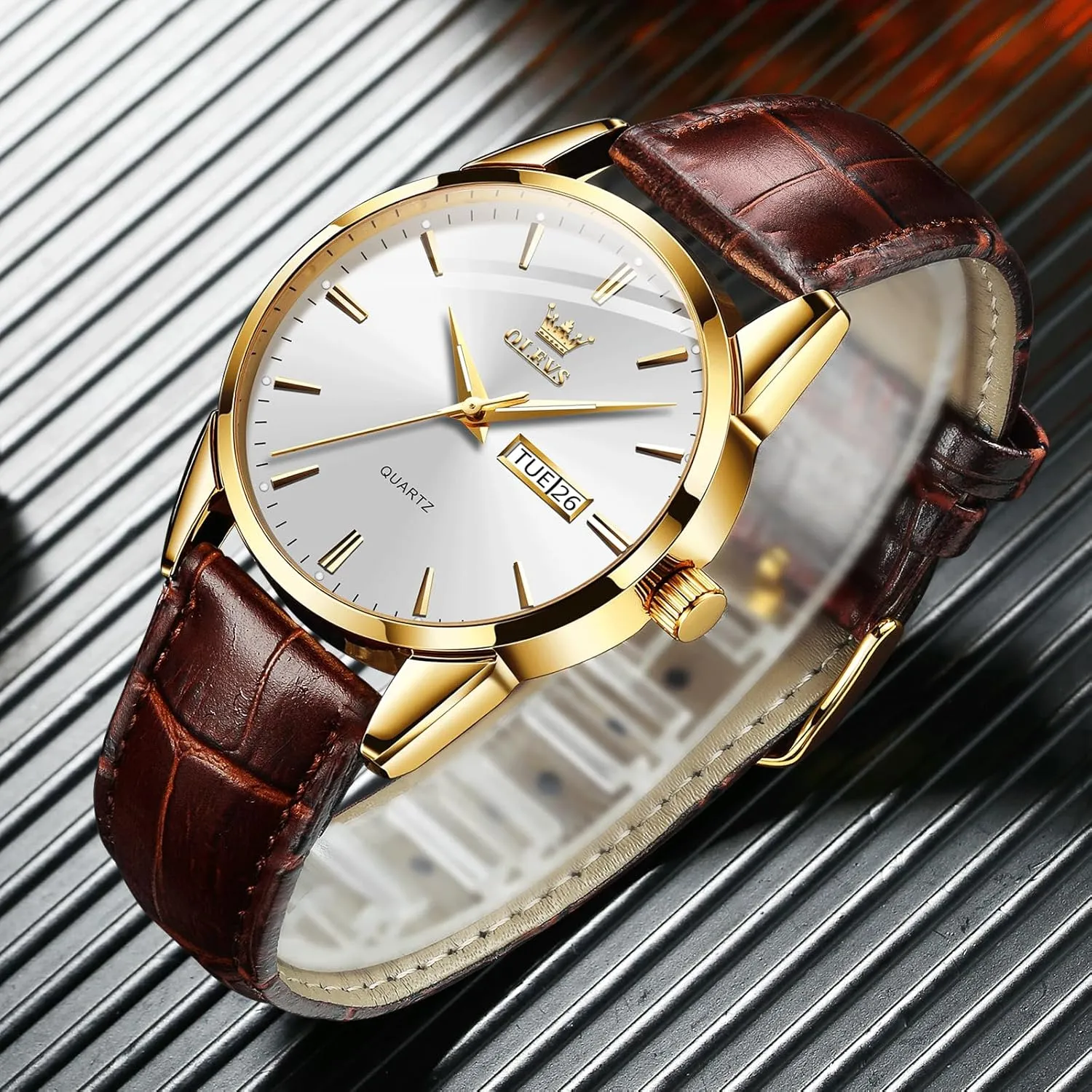 Men's Casual Leather Watch, Easy to Read Three-Hand Analog Stainless Steel Watches for Men, Minimalist Day Date Waterproof Luminous Mens Quartz Wristwatch