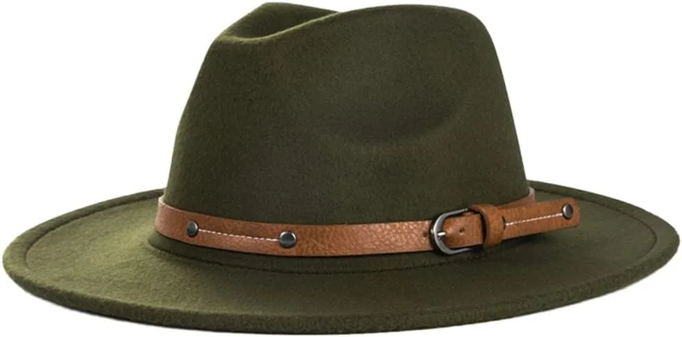 Mens Wide Brim Big Wool Fedora Hat for Women with Leather Gentleman Elegant Lady Jazz Church Panama Hat