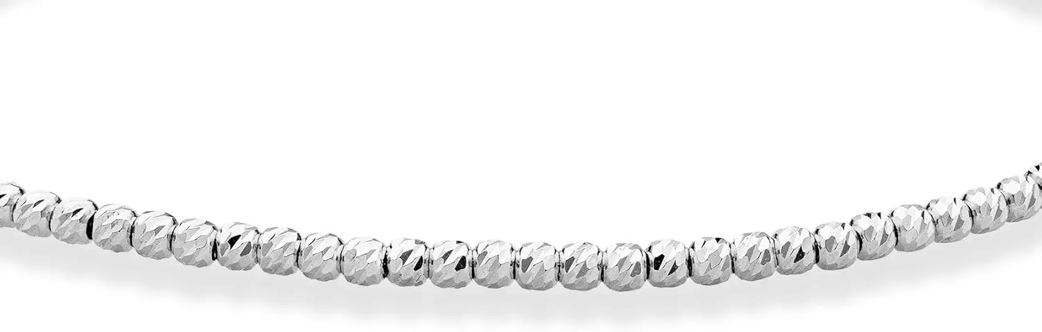 Miabella 925 Sterling Silver or 18K Gold Plated Diamond-Cut 2.5mm Round Bead Ball Chain Anklet Ankle Bracelet for Women, Made in Italy