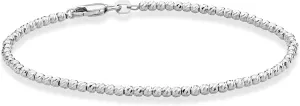 Miabella 925 Sterling Silver or 18K Gold Plated Diamond-Cut 2.5mm Round Bead Ball Chain Anklet Ankle Bracelet for Women, Made in Italy