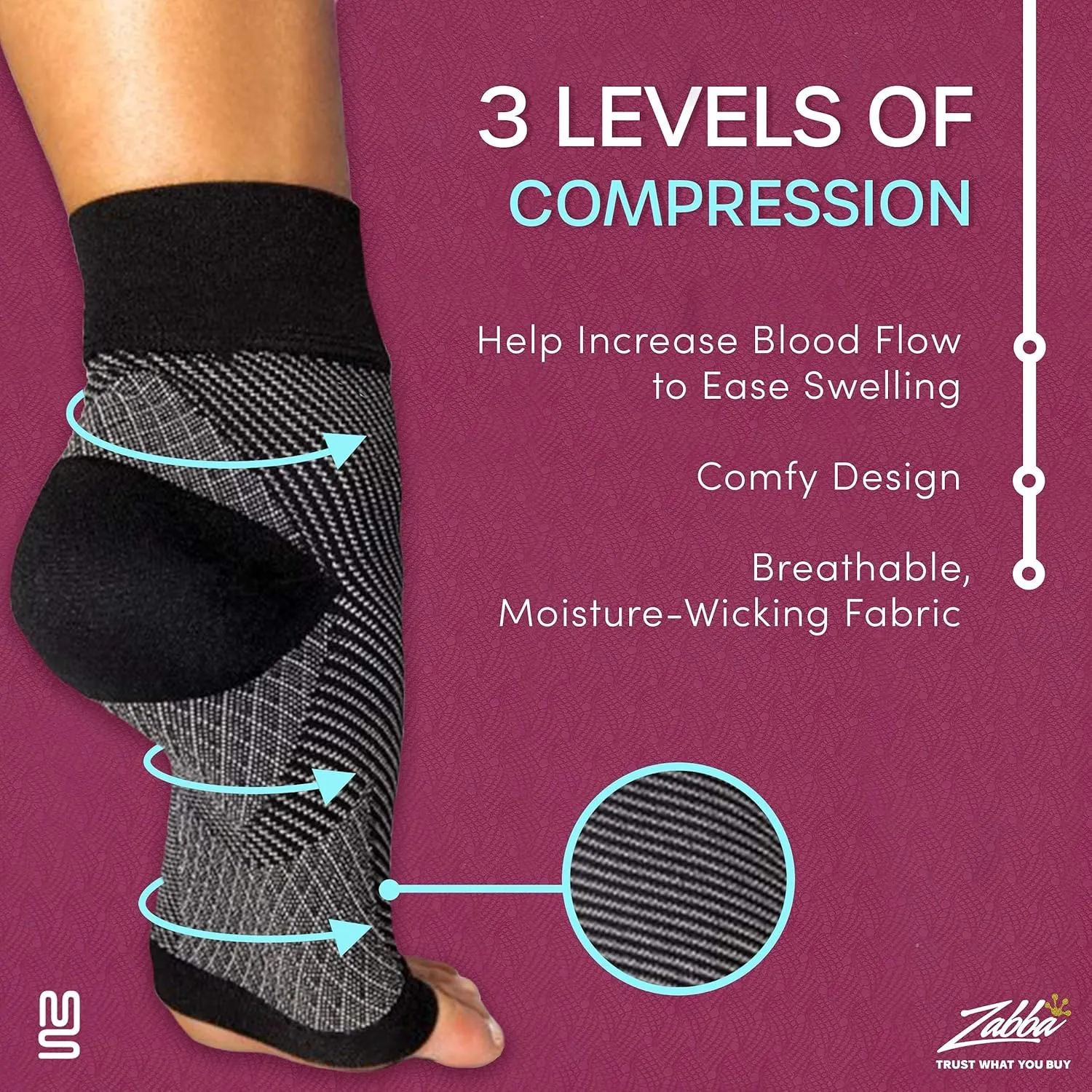 Modetro Socks - 1 Pair of Ankle Compression Socks for Ankle Support & Foot Discomfort Relief, Dotted Black