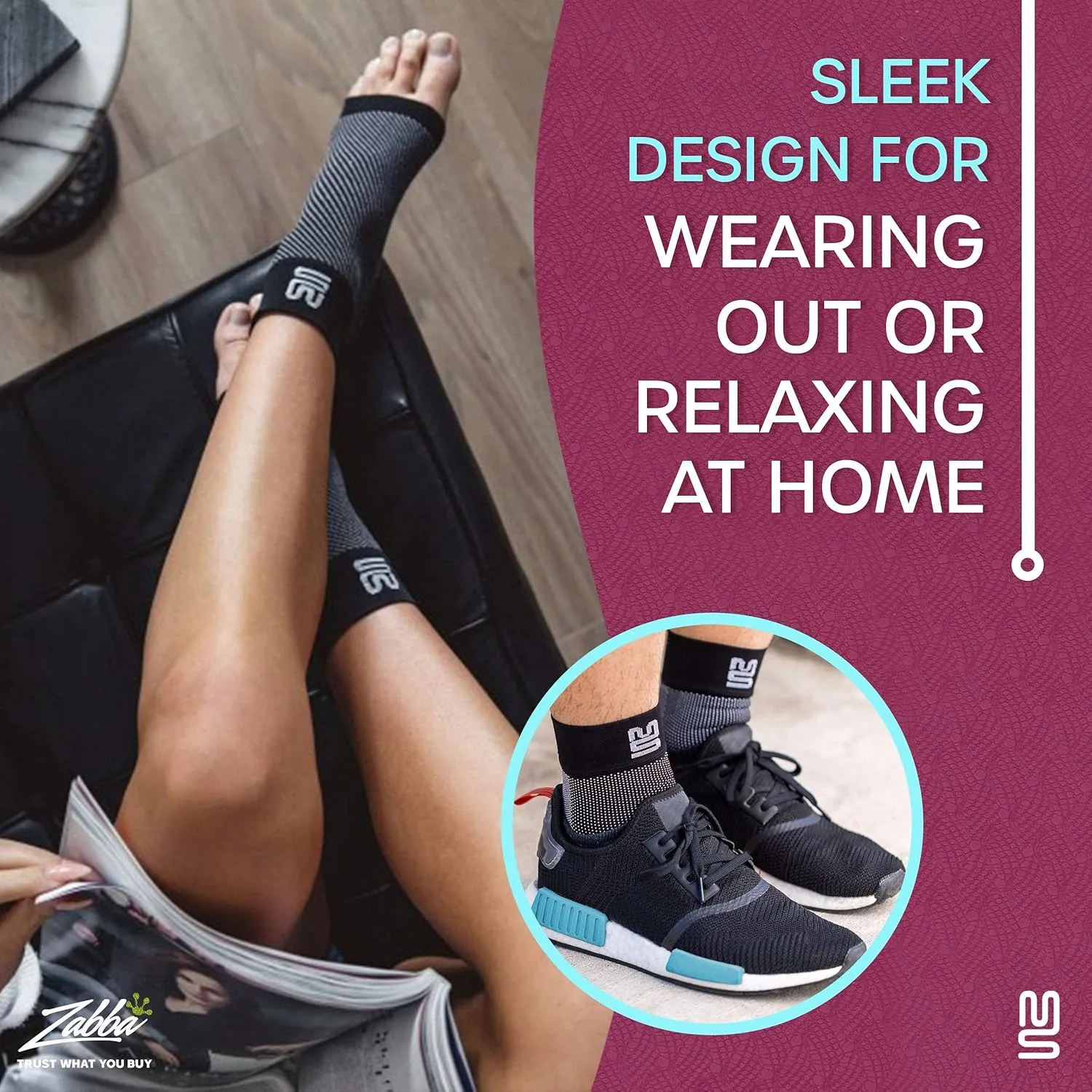 Modetro Socks - 1 Pair of Ankle Compression Socks for Ankle Support & Foot Discomfort Relief, Dotted Black