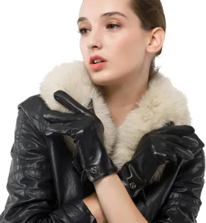 Nappaglo Women Italian Leather Gloves - Winter Driving Ladies Lambskin Warm Fleece Lining