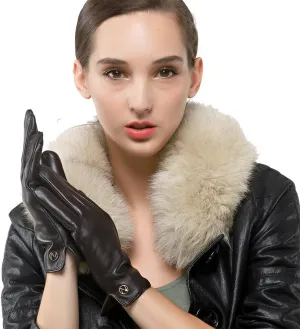 Nappaglo Women Italian Leather Gloves - Winter Driving Ladies Lambskin Warm Fleece Lining