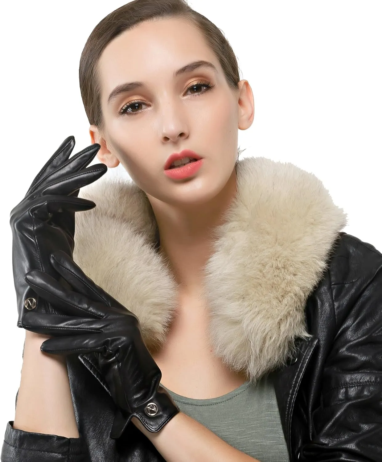 Nappaglo Women Italian Leather Gloves - Winter Driving Ladies Lambskin Warm Fleece Lining