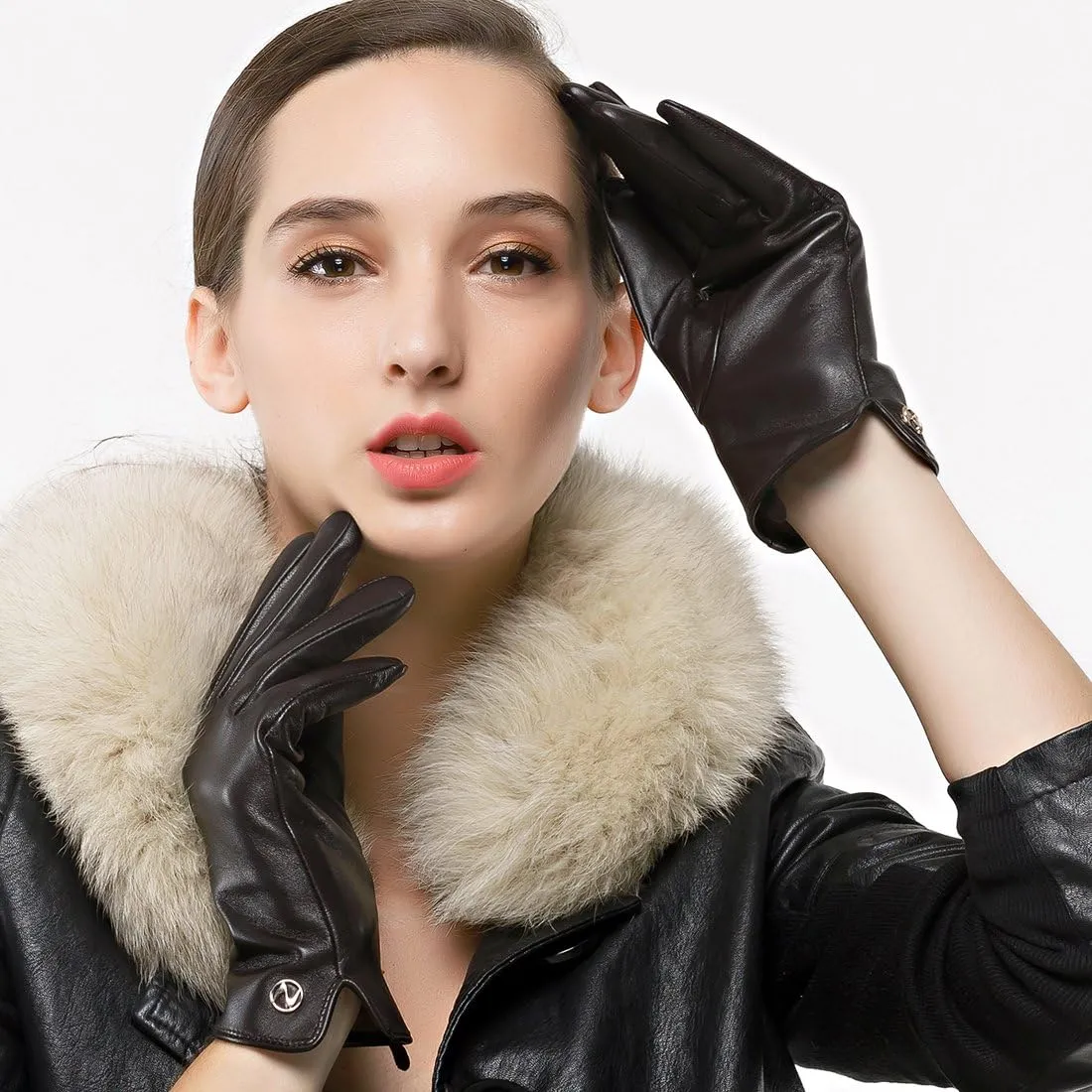 Nappaglo Women Italian Leather Gloves - Winter Driving Ladies Lambskin Warm Fleece Lining