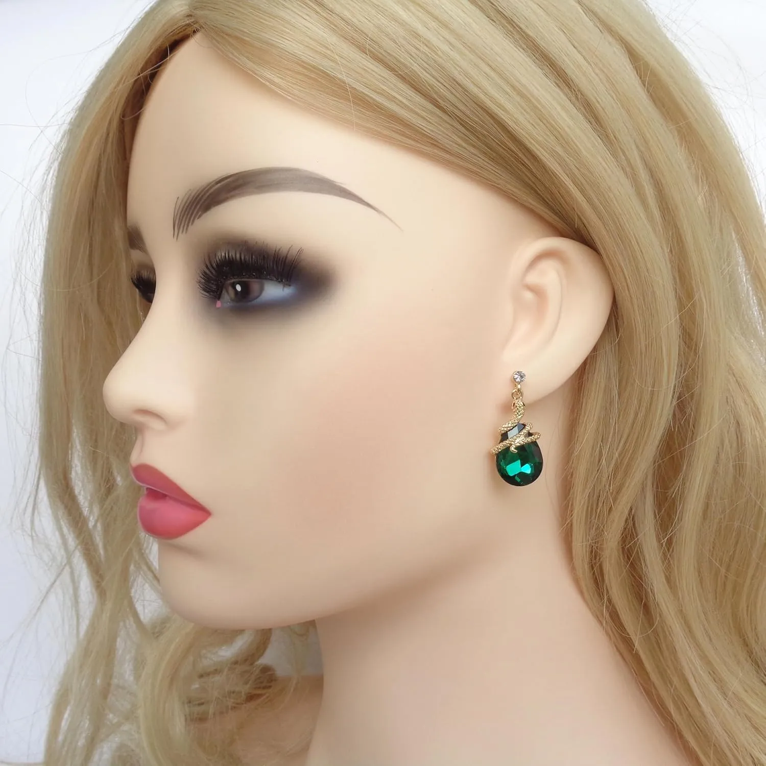 Navachi 18k Gold Plated Crystal Multicolor Pear Shape Zircon Snake Drop Dangle Earrings
