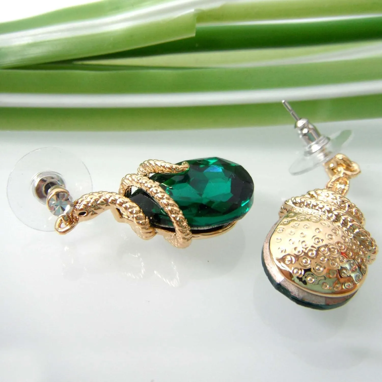 Navachi 18k Gold Plated Crystal Multicolor Pear Shape Zircon Snake Drop Dangle Earrings