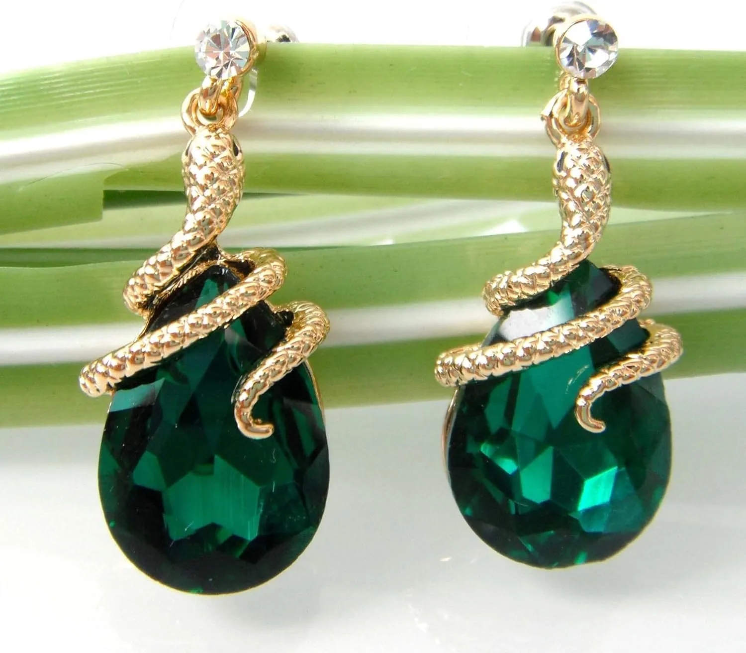 Navachi 18k Gold Plated Crystal Multicolor Pear Shape Zircon Snake Drop Dangle Earrings