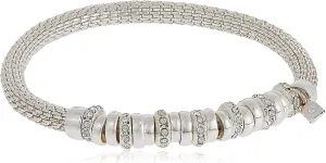Nine West Women's Silvertone and Crystal Bracelet Rondel Stretch