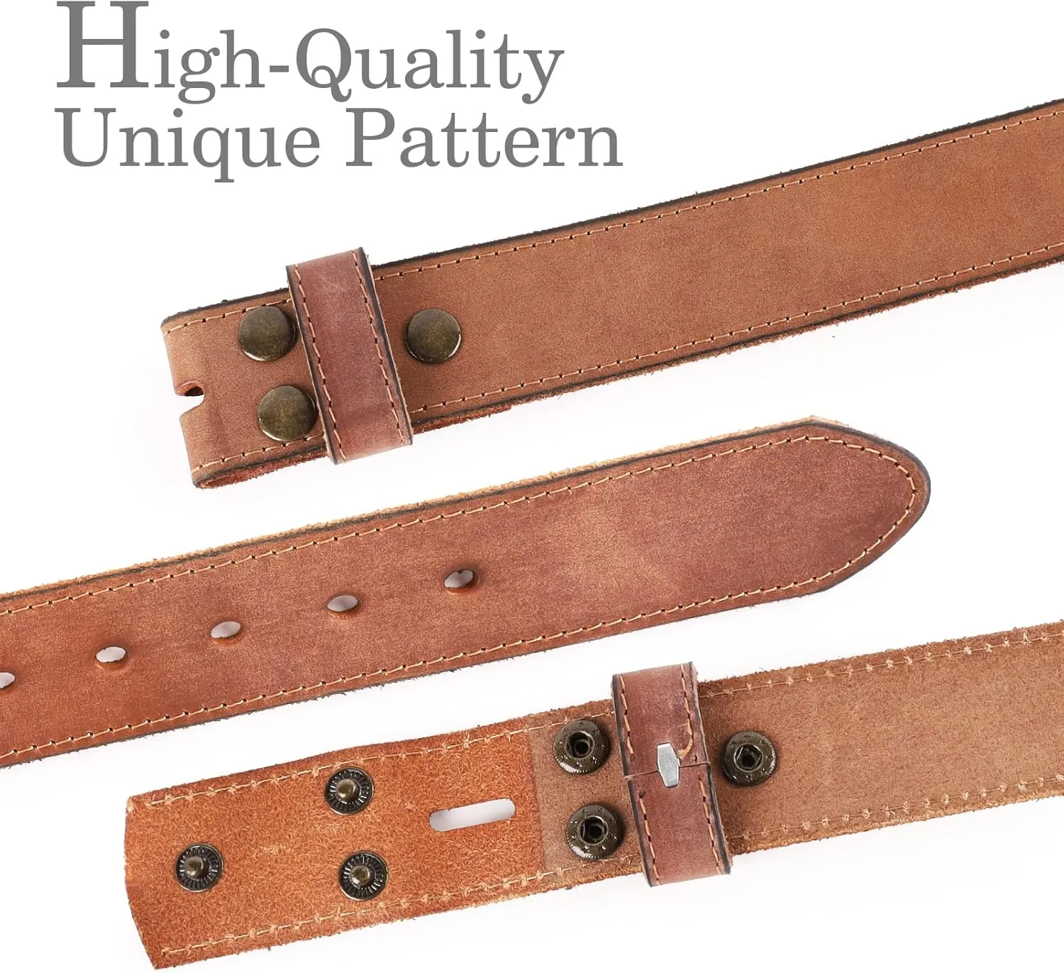 NPET Men's Full Grain Leather Belt Vintage Distressed Style with Snap-On Strap 1 1/2" Wide without Buckle
