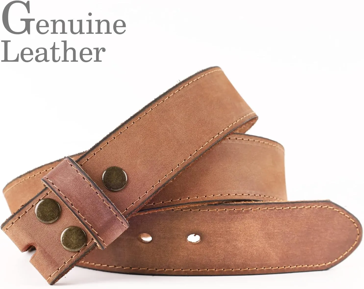 NPET Men's Full Grain Leather Belt Vintage Distressed Style with Snap-On Strap 1 1/2" Wide without Buckle