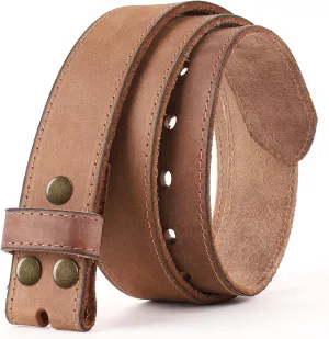 NPET Men's Full Grain Leather Belt Vintage Distressed Style with Snap-On Strap 1 1/2" Wide without Buckle