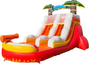 OZIS 23' Red Commercial Grade Water Slide Inflatable with Replaceable Climbing and Pool Wet Dry Use, Tropical Lightweight Premium Water Slide for Kids Summer Funwith Blower