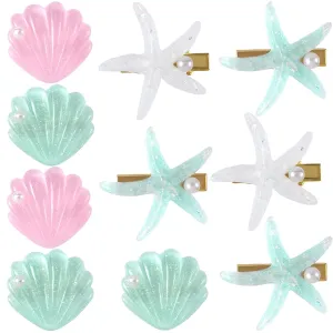 PAGOW 10 Pieces Starfish Hair Clips, Rhinestone Pearls Crystal Hair Barrettes, Sea Star Ponytail Holder, Cute Wedding Headpiece Halloween Hair Accessories For Women, Girls, Bride(1.73 x 2.48 Inch)