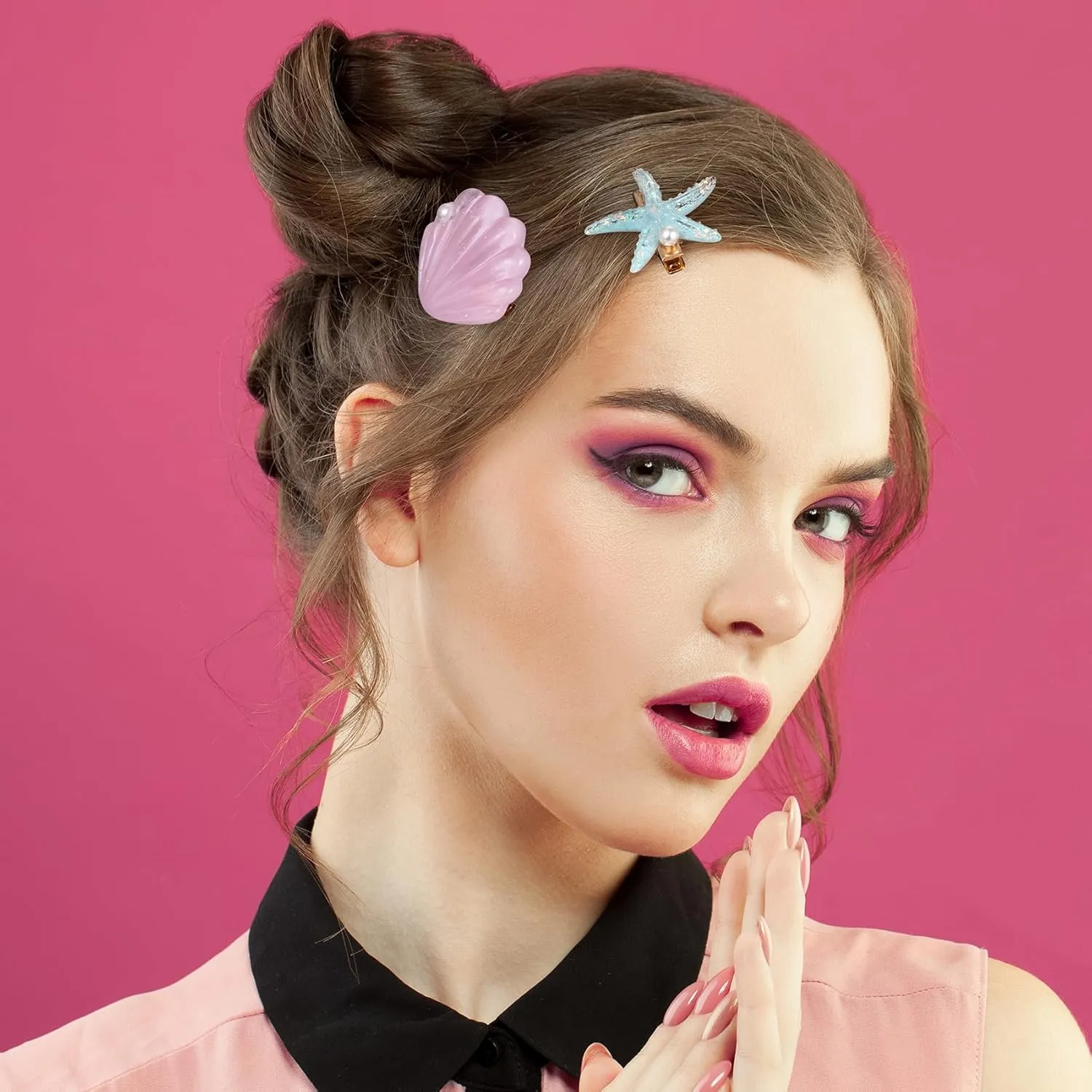 PAGOW 10 Pieces Starfish Hair Clips, Rhinestone Pearls Crystal Hair Barrettes, Sea Star Ponytail Holder, Cute Wedding Headpiece Halloween Hair Accessories For Women, Girls, Bride(1.73 x 2.48 Inch)