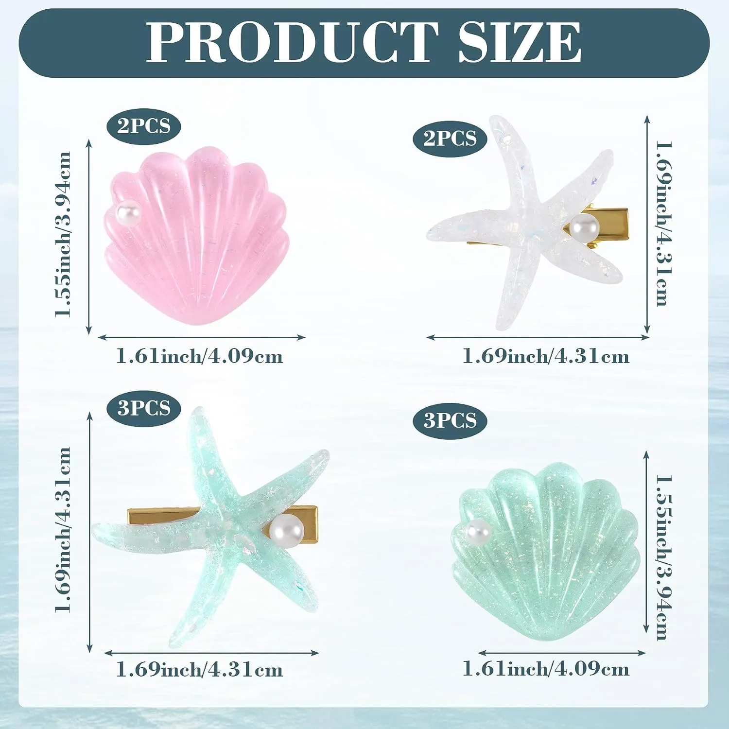 PAGOW 10 Pieces Starfish Hair Clips, Rhinestone Pearls Crystal Hair Barrettes, Sea Star Ponytail Holder, Cute Wedding Headpiece Halloween Hair Accessories For Women, Girls, Bride(1.73 x 2.48 Inch)