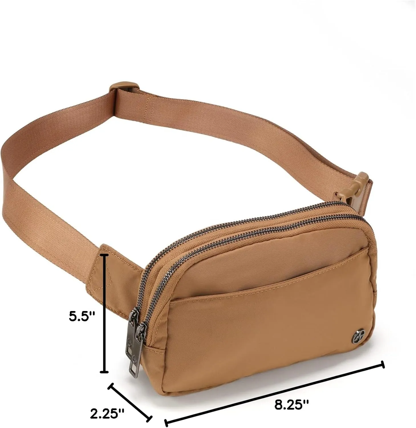Pander Everywhere Belt Bag for Women, 5 Zipper Pockets Nylon Crossbody Fanny Pack Purse (Caramel Burnt).