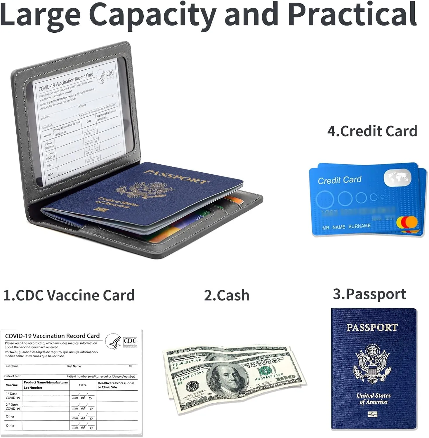 Passport Holder Cover Wallet Case RFID Blocking Leather Card Slot Travel Accessories Documents Organizer Protector for Women Men, Dark Gray