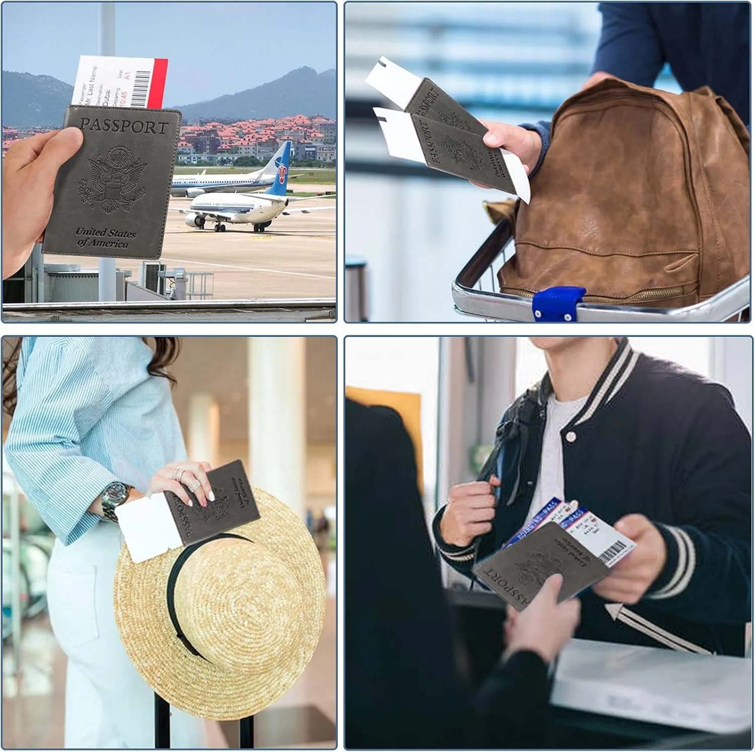 Passport Holder Cover Wallet Case RFID Blocking Leather Card Slot Travel Accessories Documents Organizer Protector for Women Men, Dark Gray