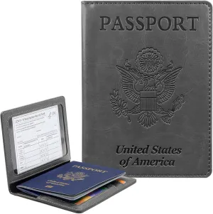 Passport Holder Cover Wallet Case RFID Blocking Leather Card Slot Travel Accessories Documents Organizer Protector for Women Men, Dark Gray
