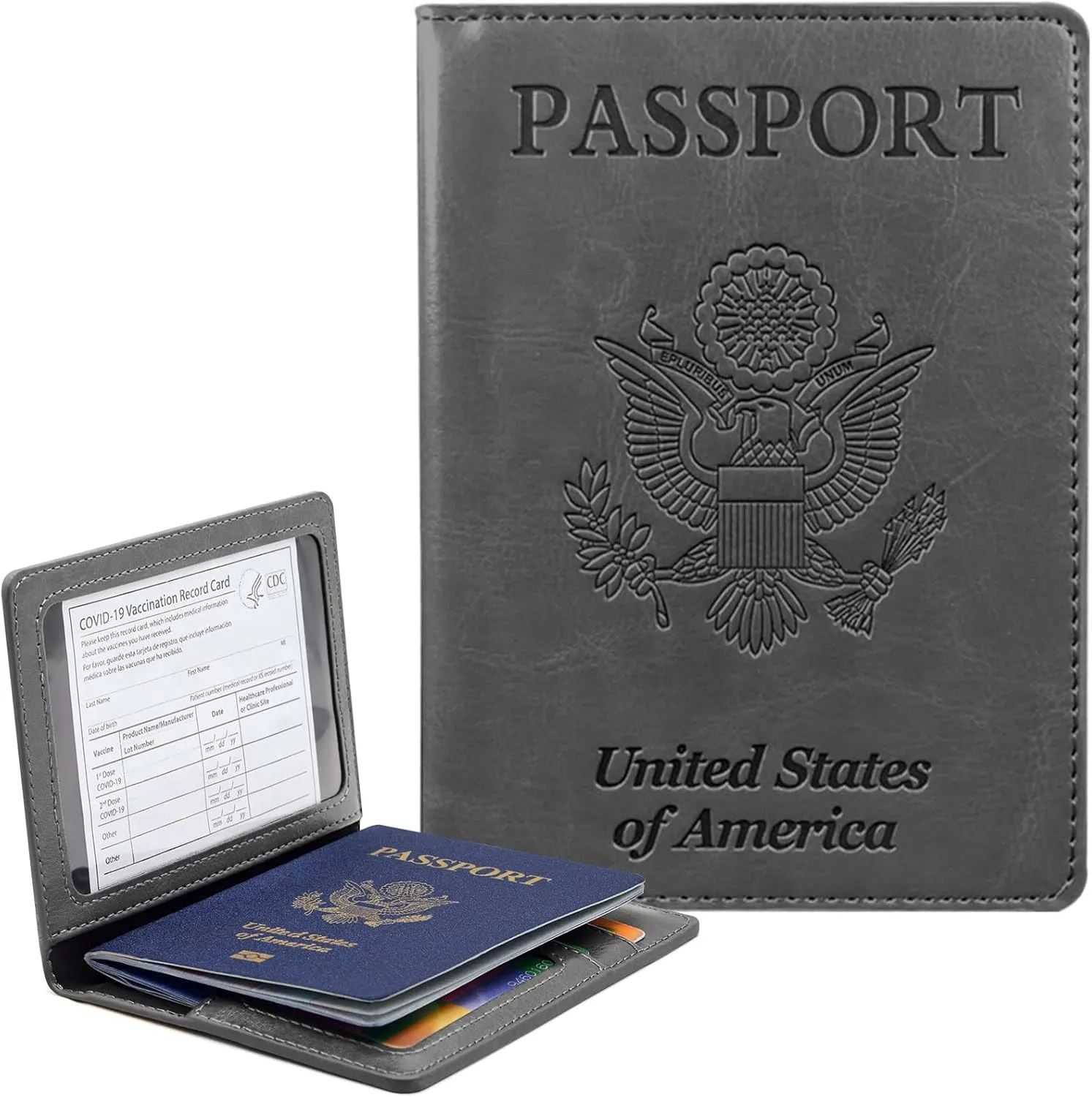 Passport Holder Cover Wallet Case RFID Blocking Leather Card Slot Travel Accessories Documents Organizer Protector for Women Men, Dark Gray