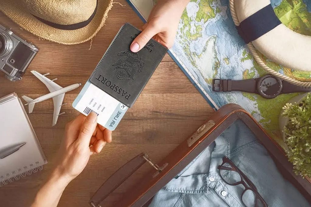 Passport Holder Cover Wallet Case RFID Blocking Leather Card Slot Travel Accessories Documents Organizer Protector for Women Men, Dark Gray