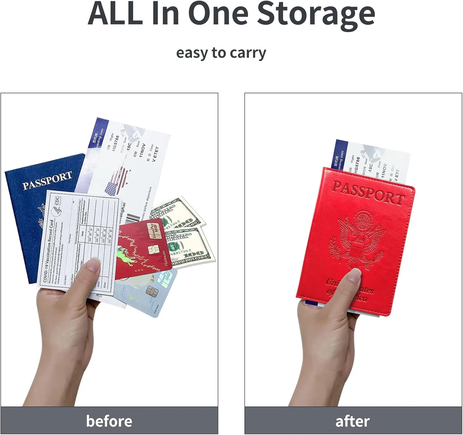 Passport Holder Cover Wallet Case RFID Blocking Leather Card Slot Travel Accessories Documents Organizer Protector for Women Men, Red