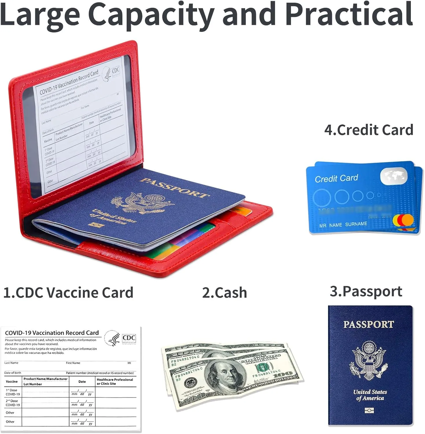 Passport Holder Cover Wallet Case RFID Blocking Leather Card Slot Travel Accessories Documents Organizer Protector for Women Men, Red