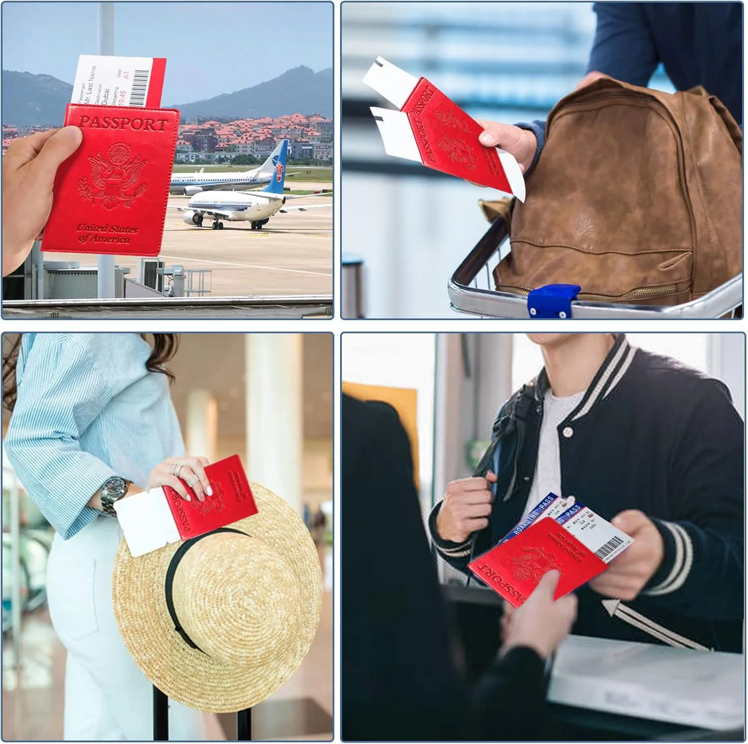 Passport Holder Cover Wallet Case RFID Blocking Leather Card Slot Travel Accessories Documents Organizer Protector for Women Men, Red
