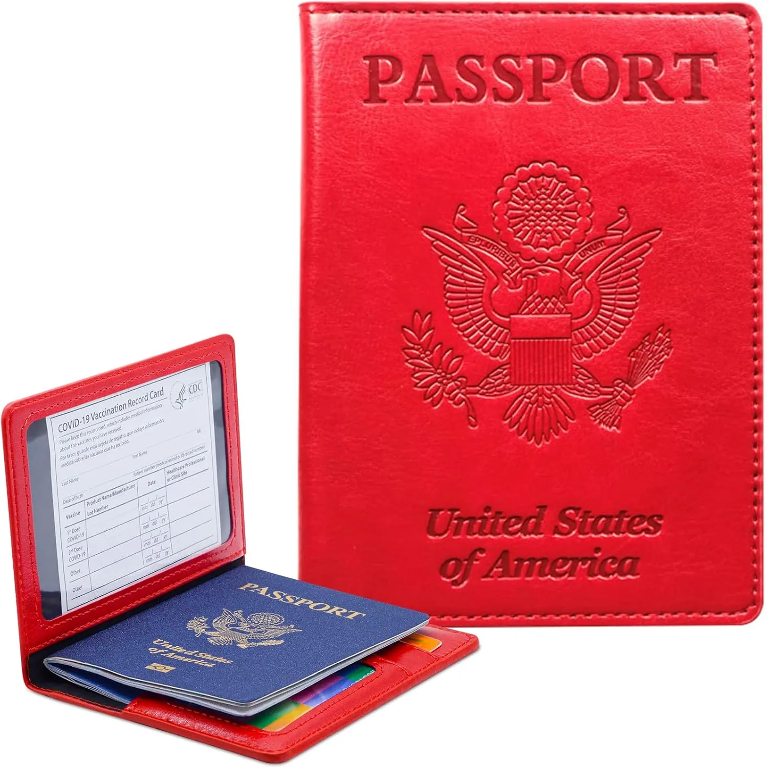 Passport Holder Cover Wallet Case RFID Blocking Leather Card Slot Travel Accessories Documents Organizer Protector for Women Men, Red