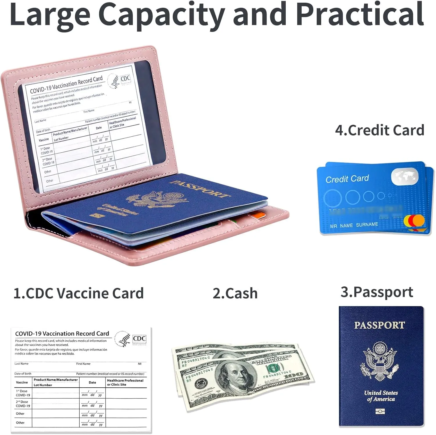 Passport Holder Cover Wallet Case RFID Blocking Leather Card Slot Travel Accessories Documents Organizer Protector for Women Men, Rose Gold