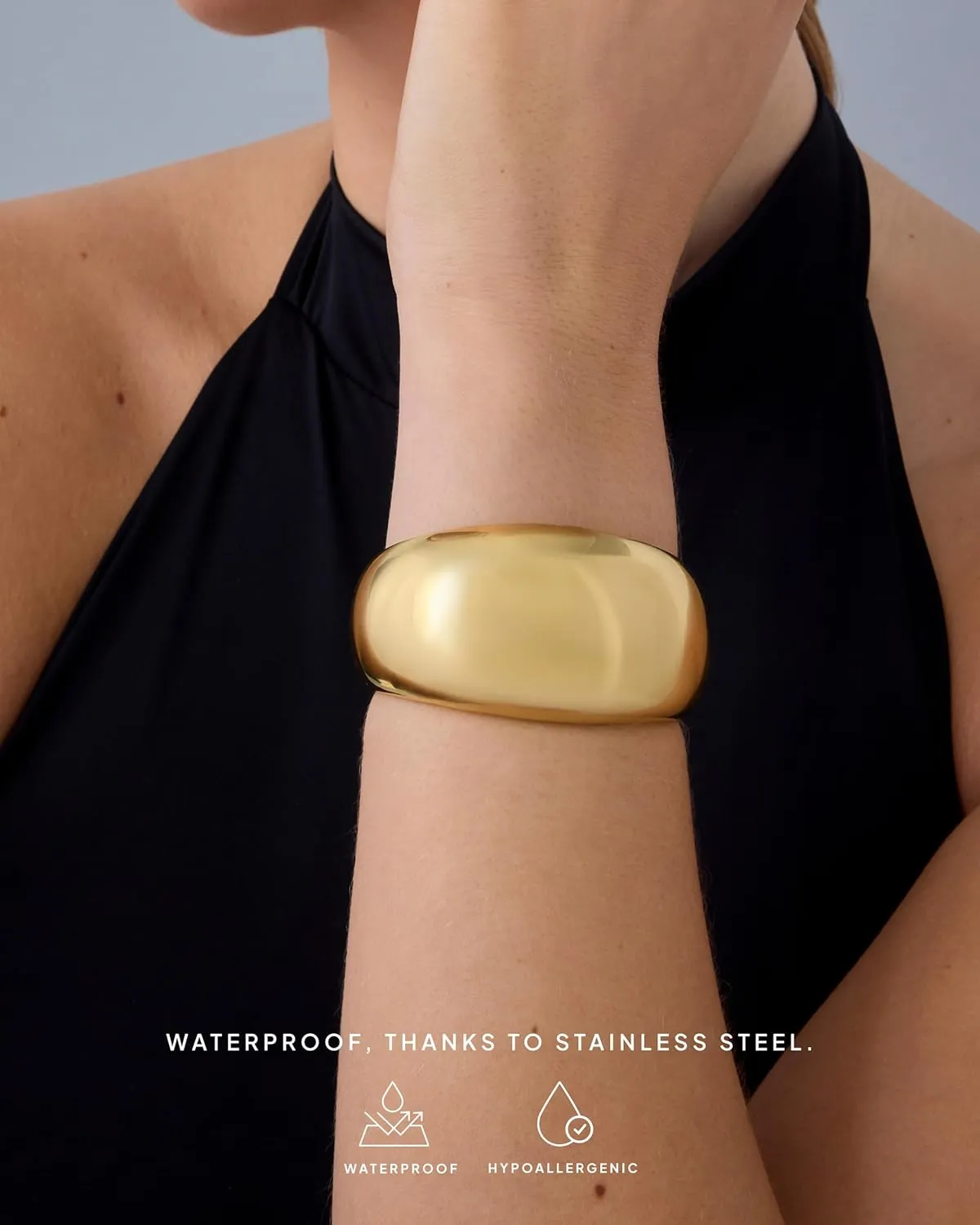 PAVOI 14K Gold Plated Chunky Cuff Bracelets for Women - Stainless Steel Statement Bangle Bracelet - Waterproof Bold Dome Bangles