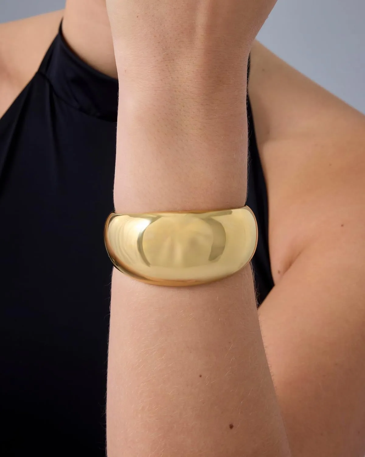 PAVOI 14K Gold Plated Chunky Cuff Bracelets for Women - Stainless Steel Statement Bangle Bracelet - Waterproof Bold Dome Bangles