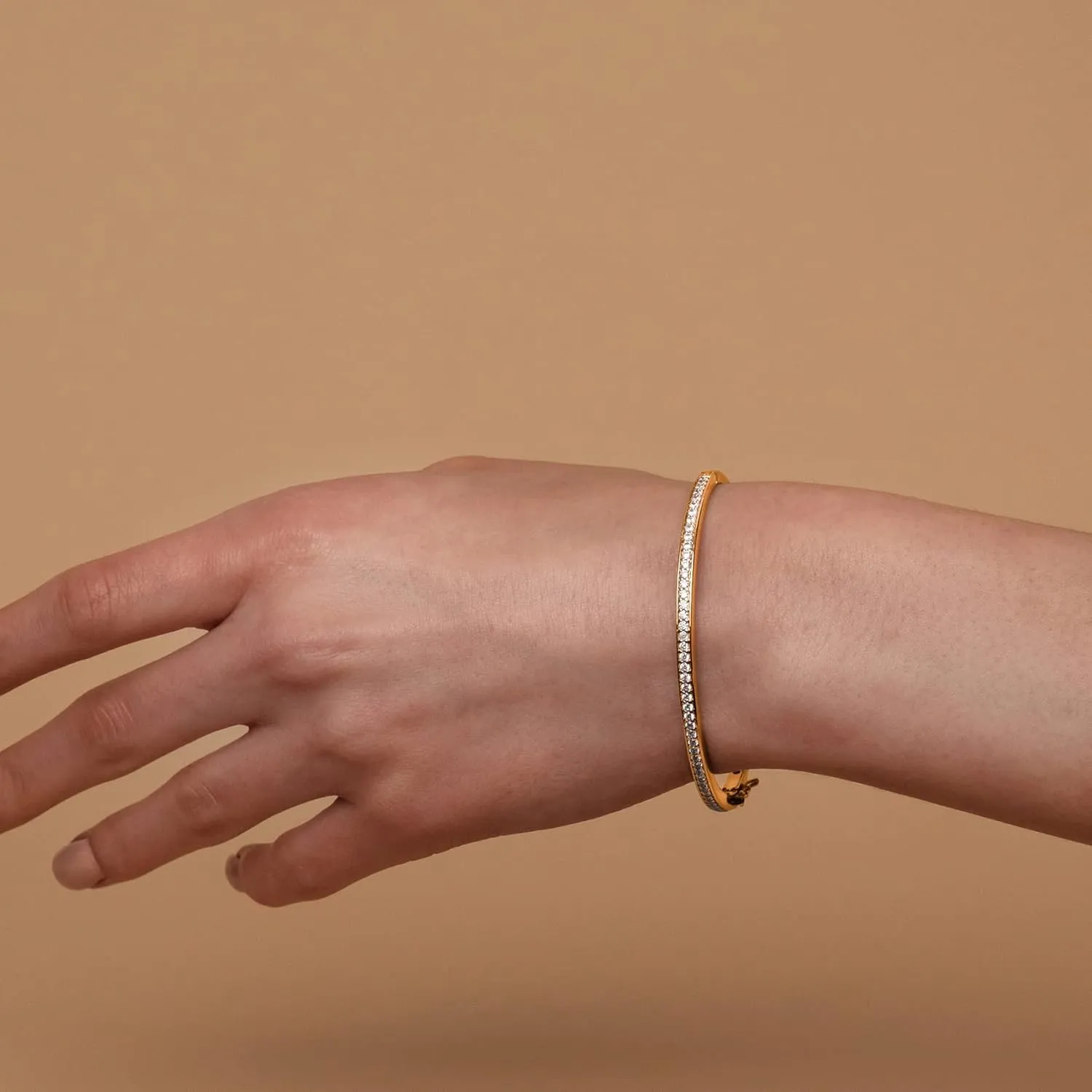 PAVOI 14K Gold Plated Cubic Zirconia Bangle Tennis Bracelets for Women | Classic Love Cuff Bangle Bracelets