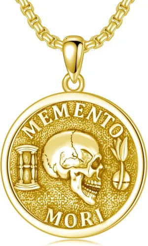 PELOVNY Memento Mori Necklace 925 Sterling Silver Gothic Skull Pendant Stoicism Jewelry Gifts for Men Women 22 2 Inch Chain
