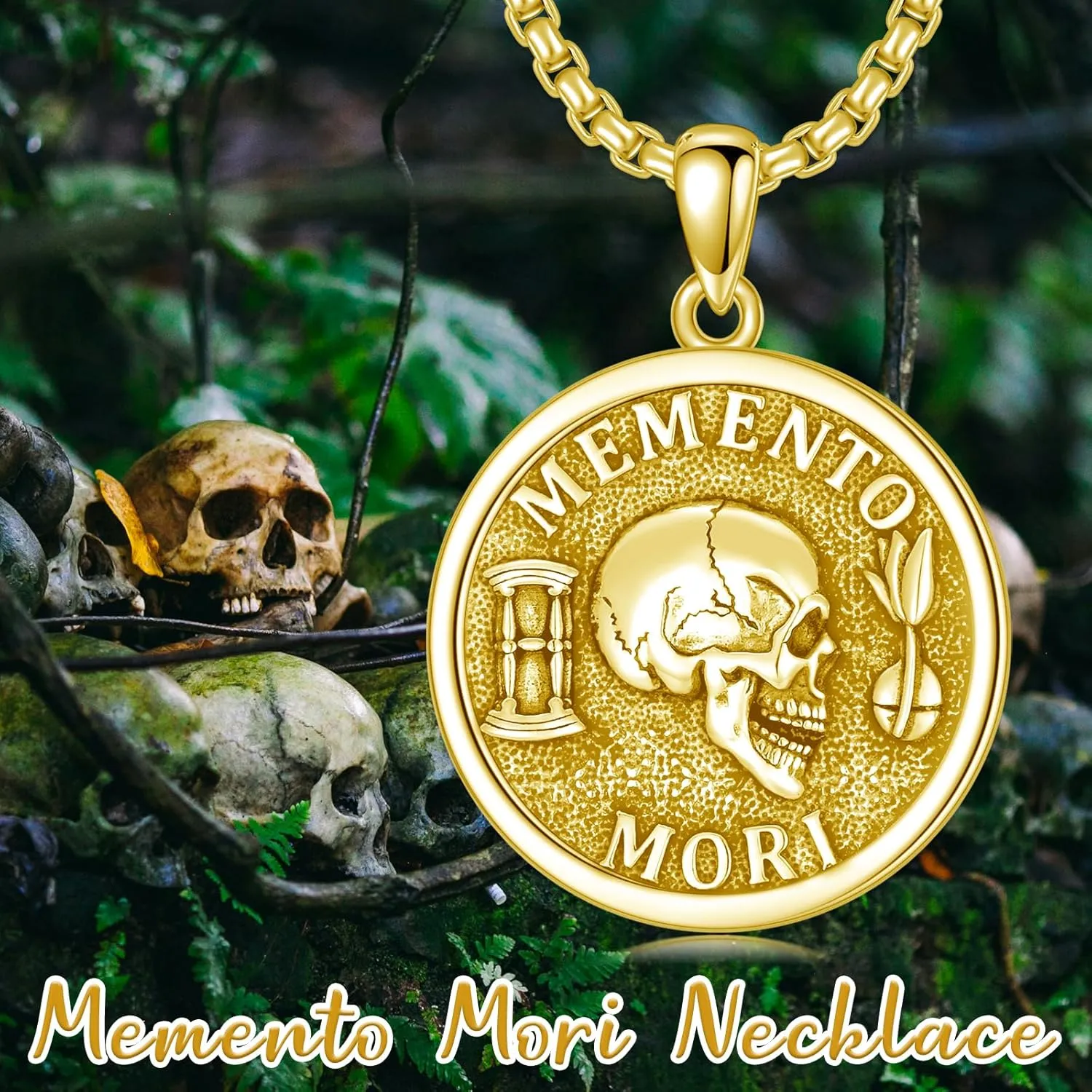 PELOVNY Memento Mori Necklace 925 Sterling Silver Gothic Skull Pendant Stoicism Jewelry Gifts for Men Women 22 2 Inch Chain