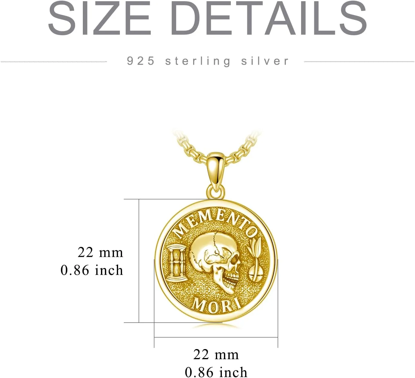 PELOVNY Memento Mori Necklace 925 Sterling Silver Gothic Skull Pendant Stoicism Jewelry Gifts for Men Women 22 2 Inch Chain