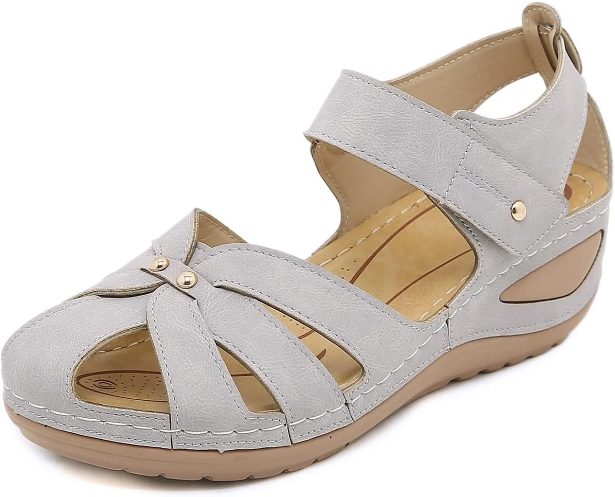 Platform Wedge Sandals for Women Ankle Strap Buckle Espadrille Summer Comfortable Cushioned Insole Wedge Sandal Slip On Closed Toe Sandals Fisherman Hollow Out Flat Shoes