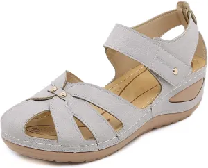 Platform Wedge Sandals for Women Ankle Strap Buckle Espadrille Summer Comfortable Cushioned Insole Wedge Sandal Slip On Closed Toe Sandals Fisherman Hollow Out Flat Shoes