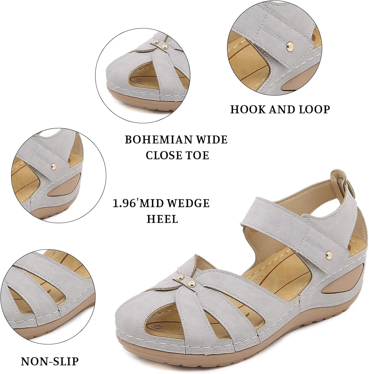 Platform Wedge Sandals for Women Ankle Strap Buckle Espadrille Summer Comfortable Cushioned Insole Wedge Sandal Slip On Closed Toe Sandals Fisherman Hollow Out Flat Shoes