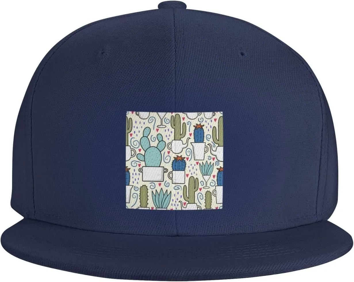 POOEDSO Saguaro Cactus Seamless Pattern Snapback Hats for Men Baseball Cap Trucker Hat Flat Brim Hats