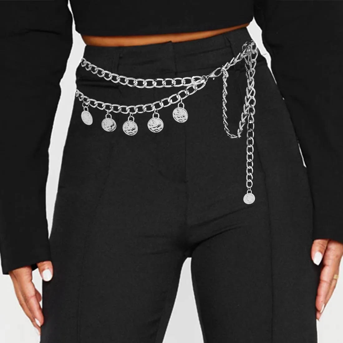 Punk Rock Metal Chunky Waist Chain Belt Buckle Type Jewelry Belly Chain for Women