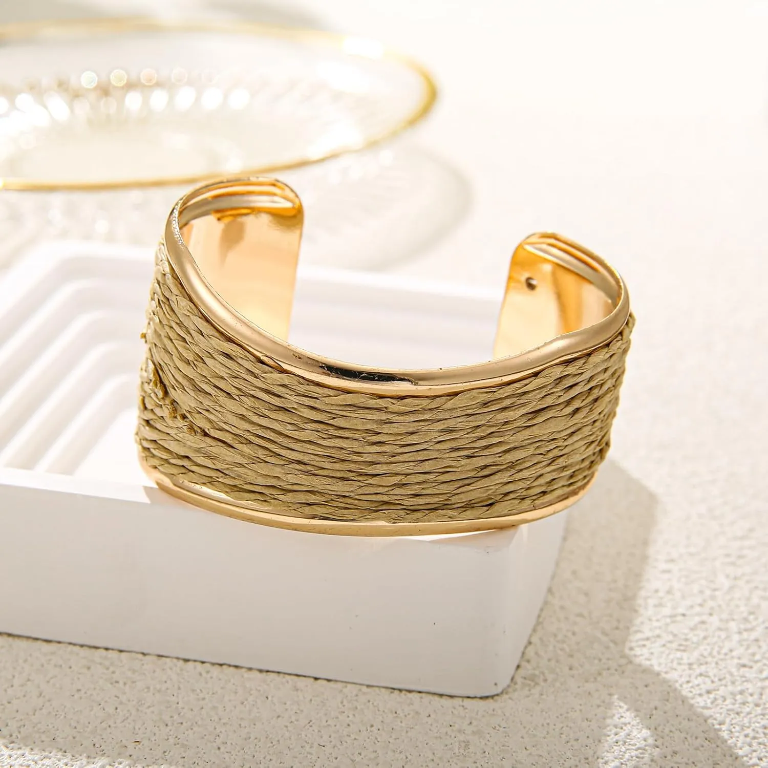 Raffia Irregular Wave Cuff Bracelet for Women, Chunky Bangle Wide Open Cuff Bangle Statement Bracelet
